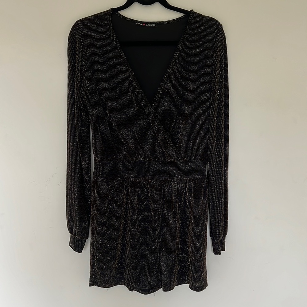 Black and gold holiday romper